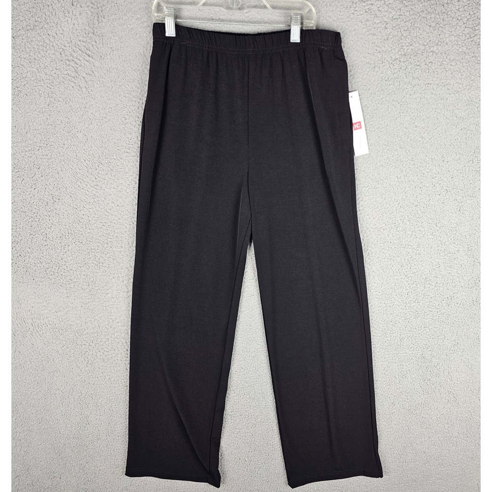 IC Collection Pants Womens S Black 7760P Wide Leg Elastic Waist Made in USA